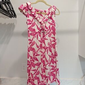 Lilly Pulitzer Pink and White Shell Silk Blend Jersey Dress XS